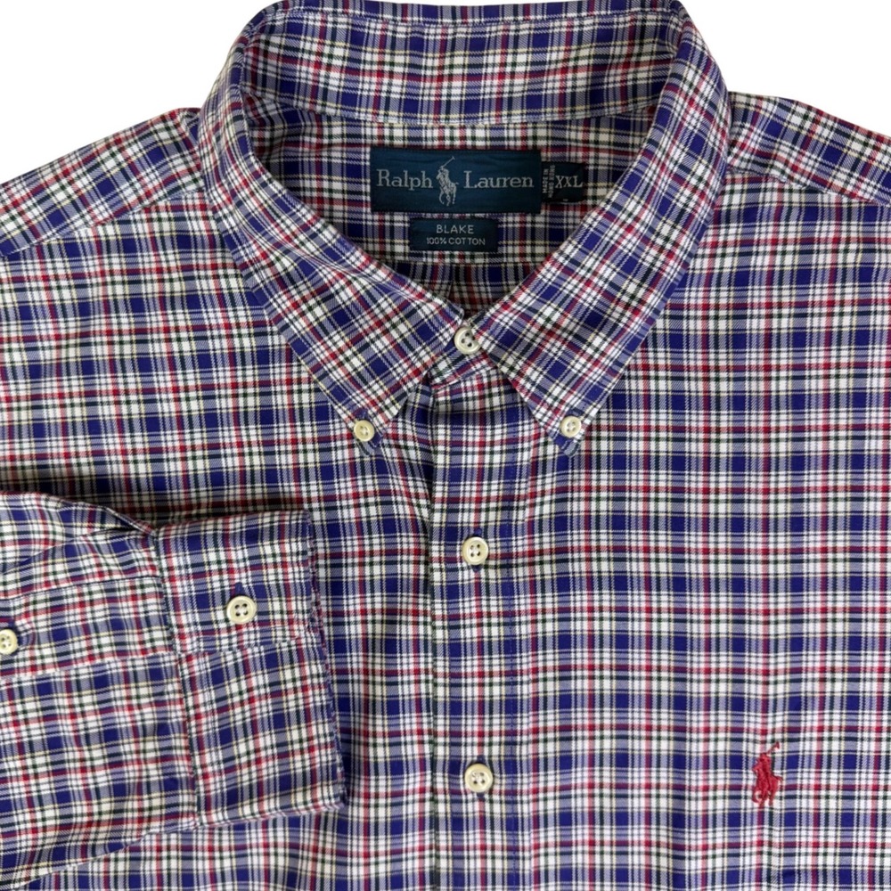 Ralph Lauren Button Down Shirt Mens XXL Blue Red Plaid Blake Cotton Long Sleeve